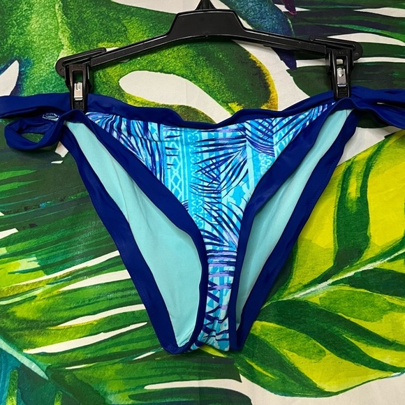 NWT Adore Me XL Landa Tropical Turquoise Dark Blue Palm Leaf Print Bikini Bottom - Picture 3 of 9